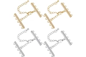 Beebeecraft 4 Sets 2 Colors Layered Necklace Clasps 18K Gold Plated & Platinum Plated Multi Strand Clasps Adjustable Chain Co