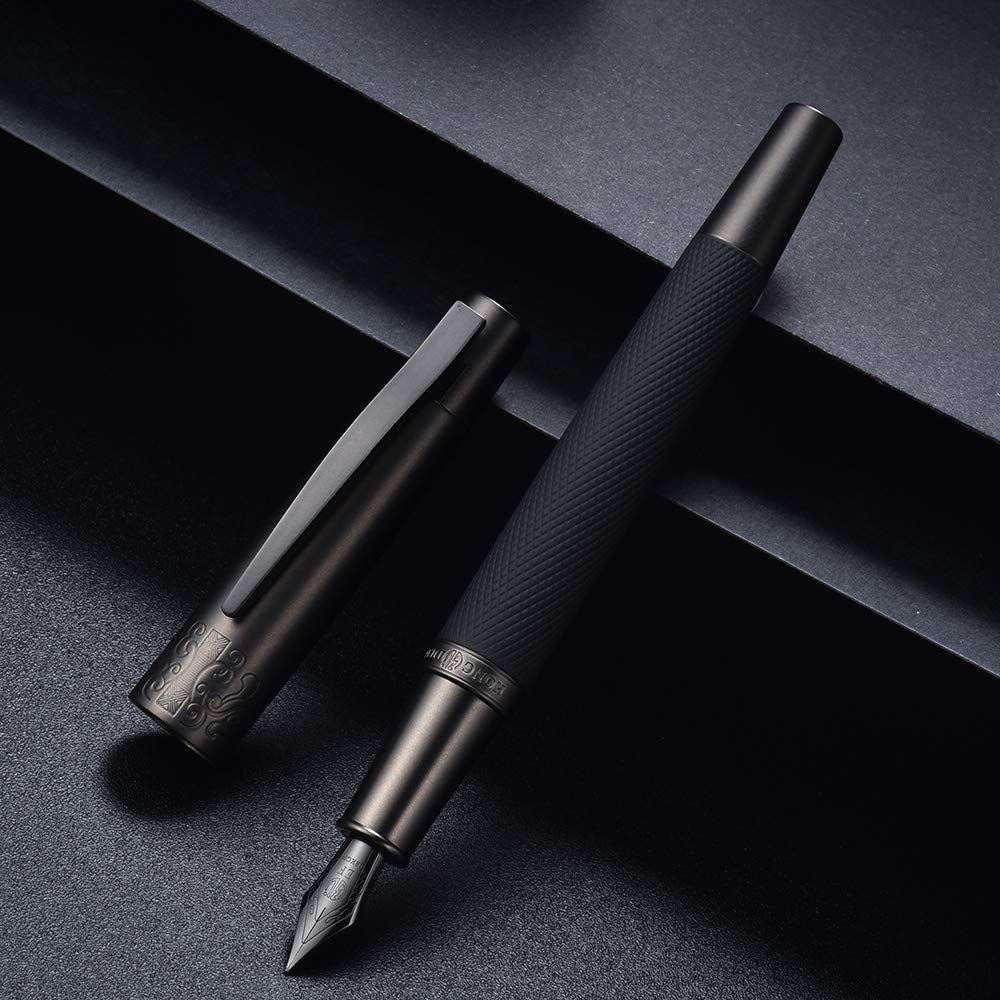 Hongdian 6013 Matte Black Fountain Pen Titanium Black Extra Fine Nib