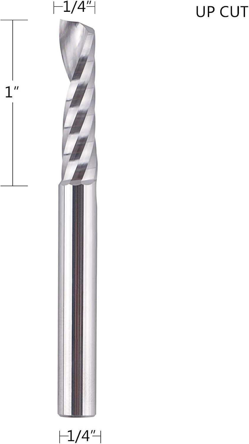 SpeTool Single Flute Aluminium Router Bits 1/4 Shank Tungsten Carbide Spiral O Flute End Mill CNC Router Bits 1'' Cutting Length Router Cutters Milling Bits for Wood Aluminum Acrylic PVC MDF Plastic - Image 3