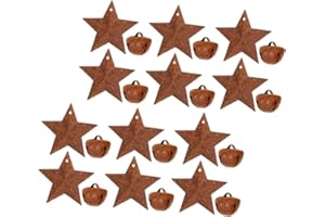 Ipetboom 24pcs Rustic Christmas Jingle Bells with Rusty Star Pendants Metal Craft Ornaments for Tree Door