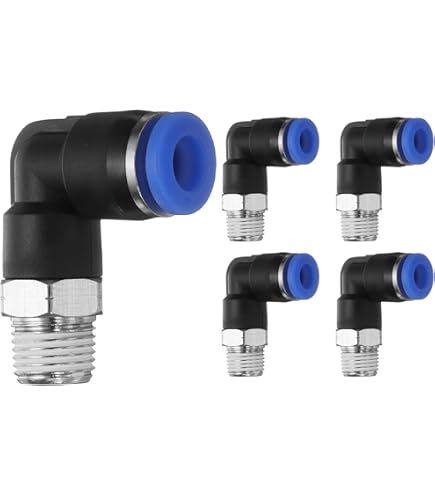 Raccords à Pousser Pneumatiques 90° - 5 Pièces, Filetage 1/2" PT, Pour Tube 6 Mm - Bleu, Plastique Et Cuivre