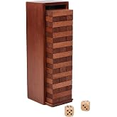 54PCS Tumbling Tower Game Wooden Blocks Stacking Game for Kids Adult Family | Canuan Wooden Tumbling Tower for Party Camping, Classic Stacking Blocks Wooden Board Tabletop Games with Storage Box Dices