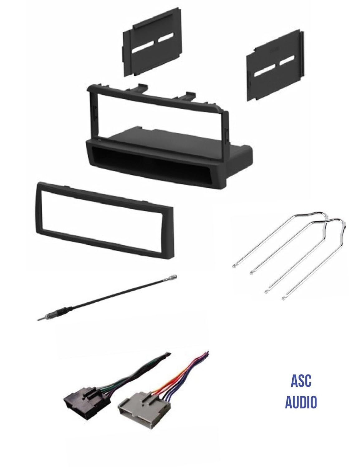 ASC Car Stereo Dash Kit, Wire Harness, Antenna Adapter, and Radio Tool for Installing a Single Din Radio for some 2000 - 2004 Ford Focus, 1999 - 2000 Mercury Cougar