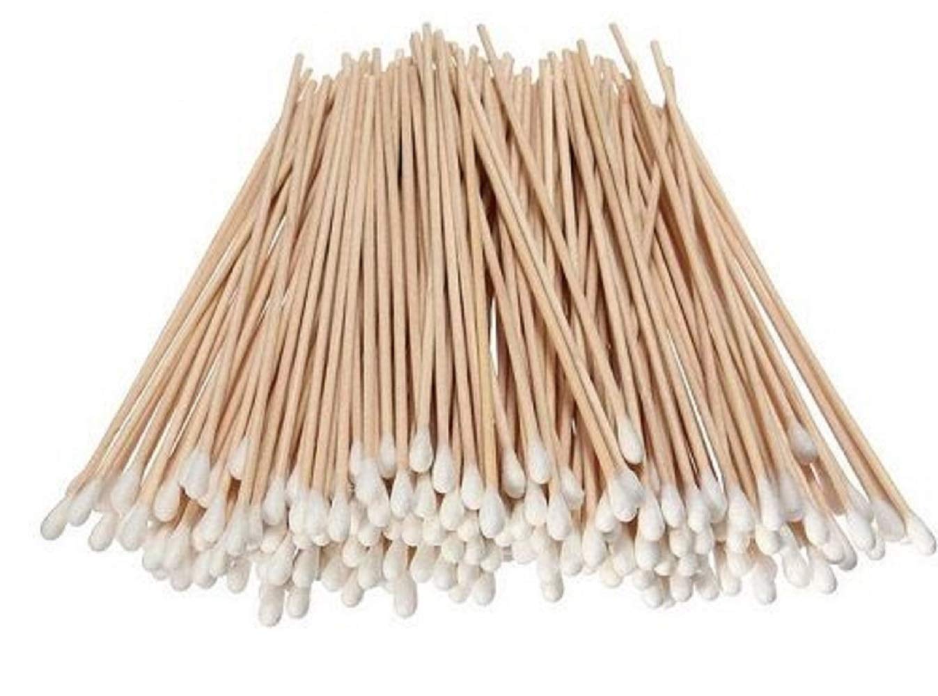 Haishell 100 Pcs 6 Inch Extra Long Cotton Swabs with Wooden Handle Natural Pure Cotton Buds Ear Picks