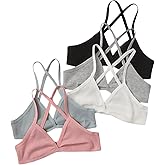 COZYEASE Women's 5 Piece Solid Ribbed Knit Criss Cross Wireless Bralettes Underwear