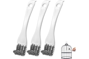 SINBANA 3pcs Bird Cage Brush Cleaner, Stainless Steel Bird Cleaning Brush Durable Droppings Removal Tool for Pet Parrot Fowl Cage Remover Cleaning Accessory
