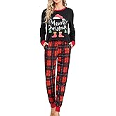 difficort Womens Christmas Pajamas Long Sleeve Pj Set Soft Plaid Pants Sleepwear with Pockets