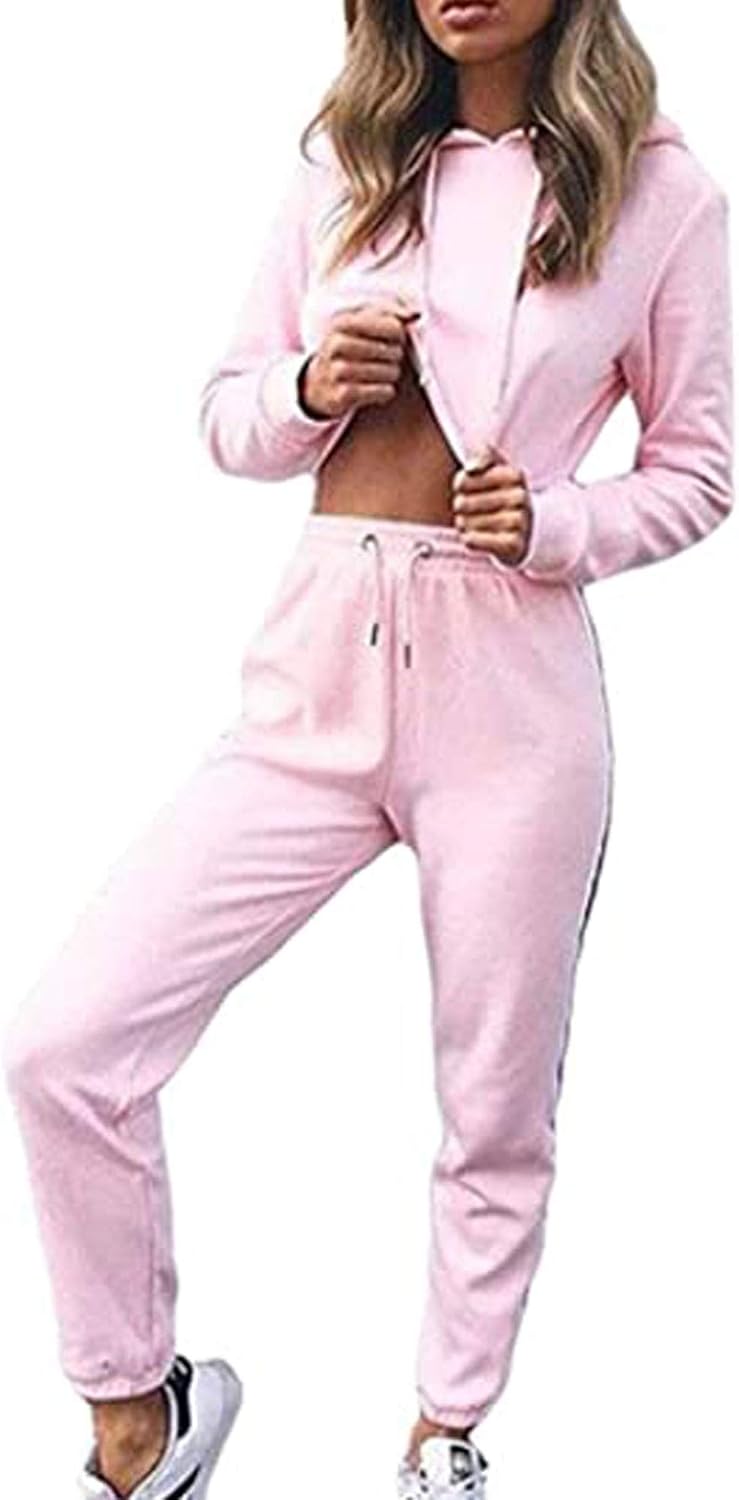 Women 2 Piece Casual Sweatsuit Sets Long Sleeve Crop