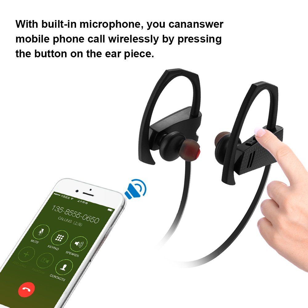 Ecandy Bluetooth Headset,Wireless Headphones Bluetooth 4.1 Sweat-proof Earphones with Mic for Running or Workout,Black
