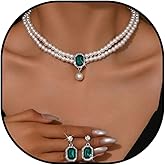 Pearl Necklace and Earrings Set for Women Rhinestone Accent Elegant Bridal Wedding Prom Bridesmaid Evening Party White Pearl Jewelry Gift Sets