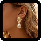 Andelaisi Boho Oval Pearl Earrings Vintage Pearl Dangle Earrings Gold Pearls Teardrop Earrings Waterdrop Pearls Bridal Earrings Jewelry for Women