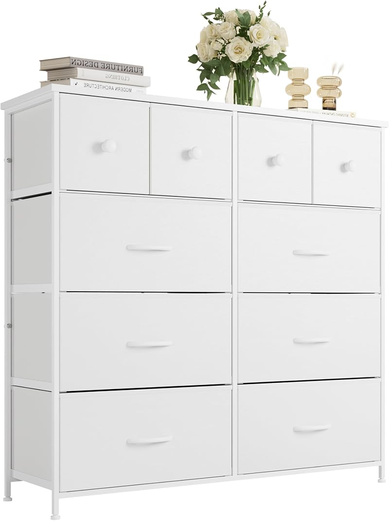 Nicehill Dresser 10-Drawer Tall Chest White Wood Top Storage Organizer