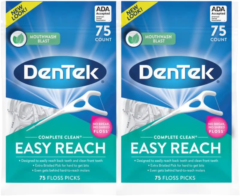 DenTek Complete Clean Easy Reach Floss Picks 75 ct Pack of 2 Fluoride Coating