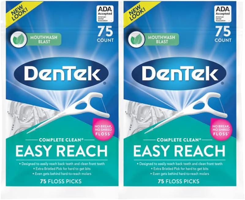 DenTek Complete Clean Easy Reach Floss Picks 75 ct Pack of 2 Fluoride Coating