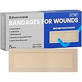 Large Waterproof Bandages 4X12 Silicone Foam Dressing for Sensitive Skin Wound Care, Adhesive Cohesive Pad with Border for First Aid, Post Surgical and Burn, Pressure, Scar Healing (5 PCS)