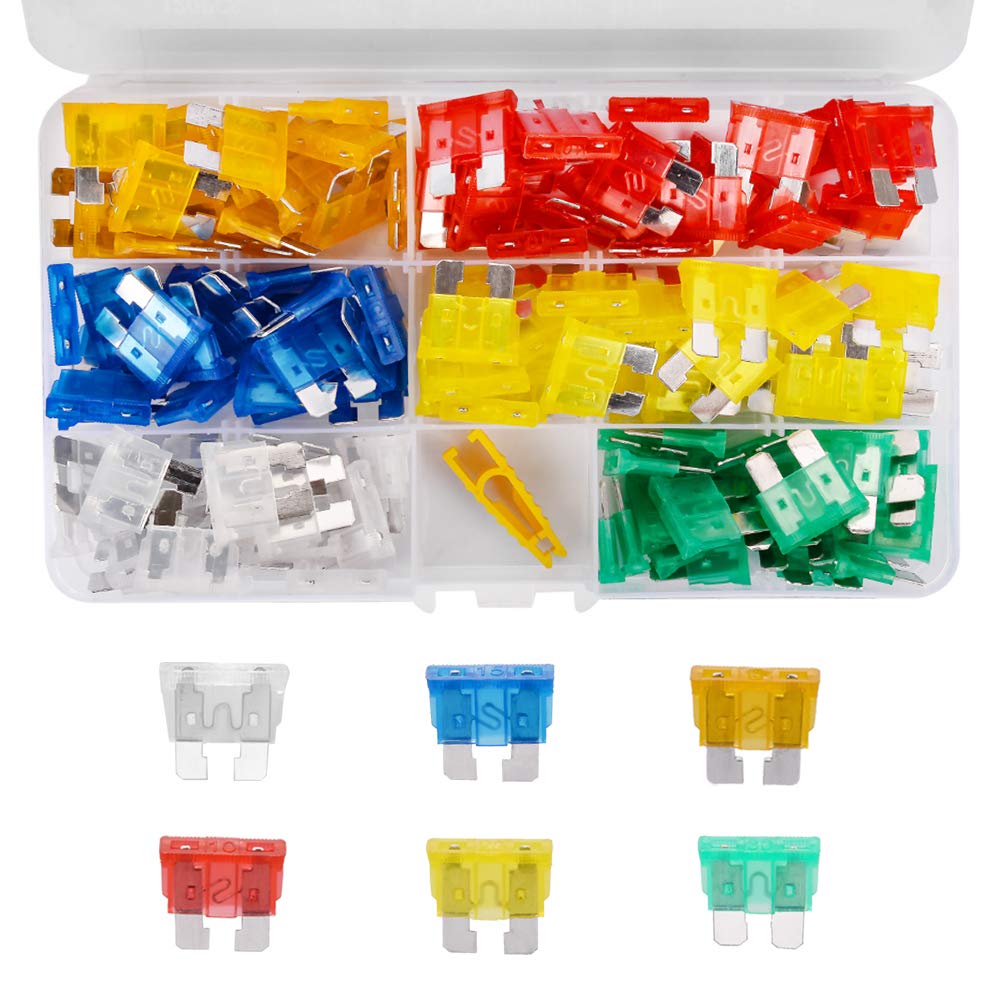 HUIQIAODS Auto Blade Car Fuses Assortment Set 5A/ 10A/ 15A/ 20A/ 25A/ 30A/ Replacement Kit With Fuse Clip (Standard Blade Fuse Set)