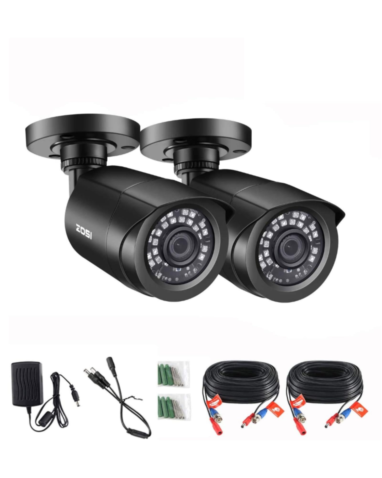 ZOSI 2 Pack 1080P Security Camera Outdoor with 80ft Night Vision, IP66 Weatherproof, Motion Detection, CCTV Surveillance Bullet Cameras Only Support TVI DVR,1080p 2 Tvi Bullet Camera -Black