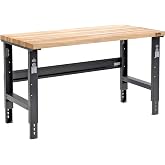 Global Industrial Adjustable Height Workbench C-Channel Leg, 60" W x 30" D, 1-3/4" Birch Top with Square Edge, 2000 Lbs. Capacity, Black Frame, Industrial Workbench