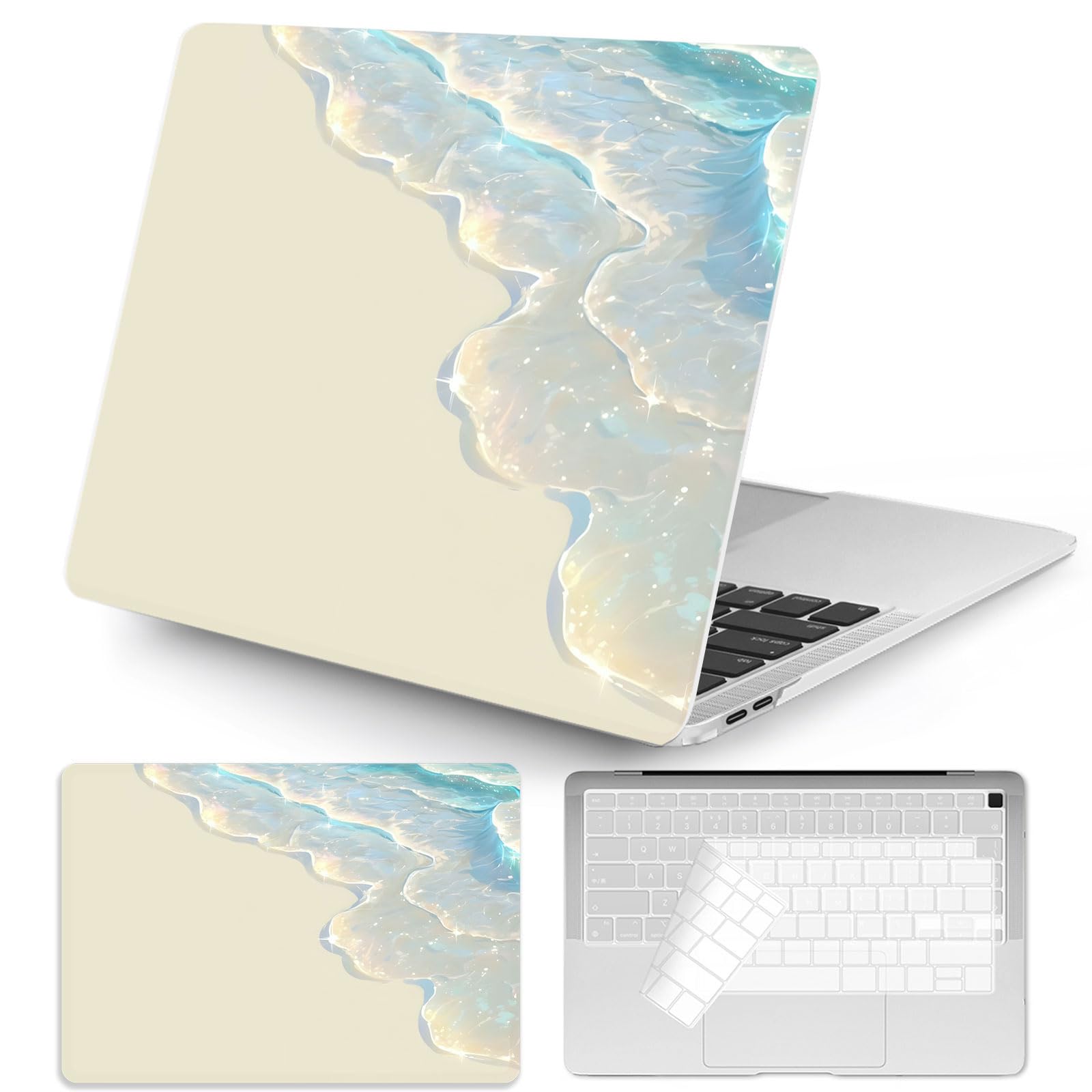 Photo 1 of Seorsok Compatible with MacBook Air 13 Inch Case 2022 2021 2020-2018 Release A1932 A2179 M1 A2337 Touch ID,Sparkly Glitter Blue Sea Waves Plastic Hard Case with Transparent Keyboard Cover,Sea Waves