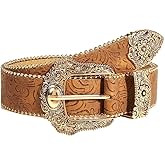 Yalice Brown Western Belt for Women Cowboys Cowgirls Belts Vintage Country Leather Belt with Buckle