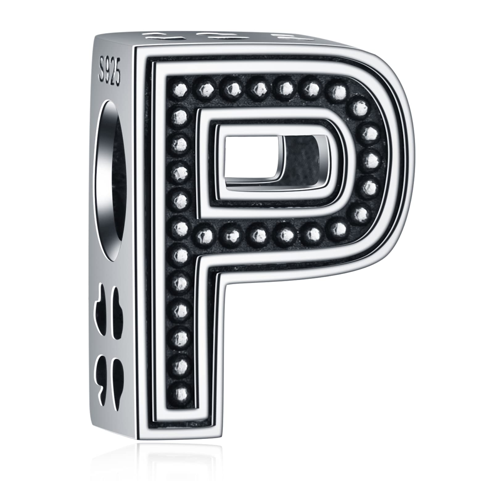 Letter P Charms, Initial P Alphabet Beads in Vintage 925 Sterling Silver, fits Pandora Charm Bracelet, Gift for Grandpa/Party/Princess