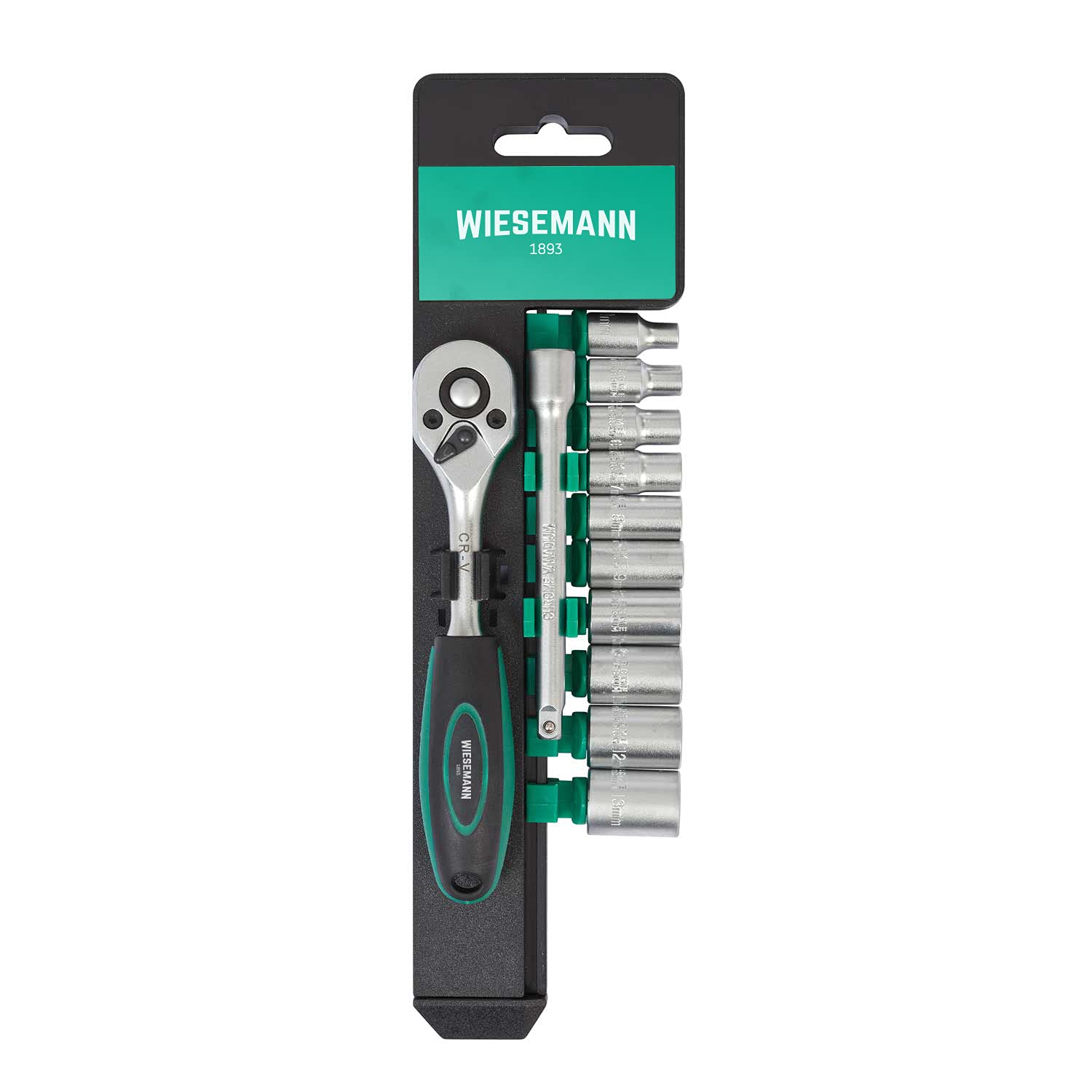 WIESEMANN 1893 Socket Wrench Set 12 pcs with 1/4" Ratchet, 4mm - 13mm Hexagon Inserts and Extension 100mm Made of Chrome Vanadium Steel with Holder from I 80003