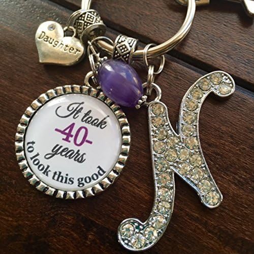 Personalized gift for COUSIN ,Initial Jewelry, Keychain, large RHINESTONE letter, it took 40 yeas to look this good, 40th birthday gift for daughter