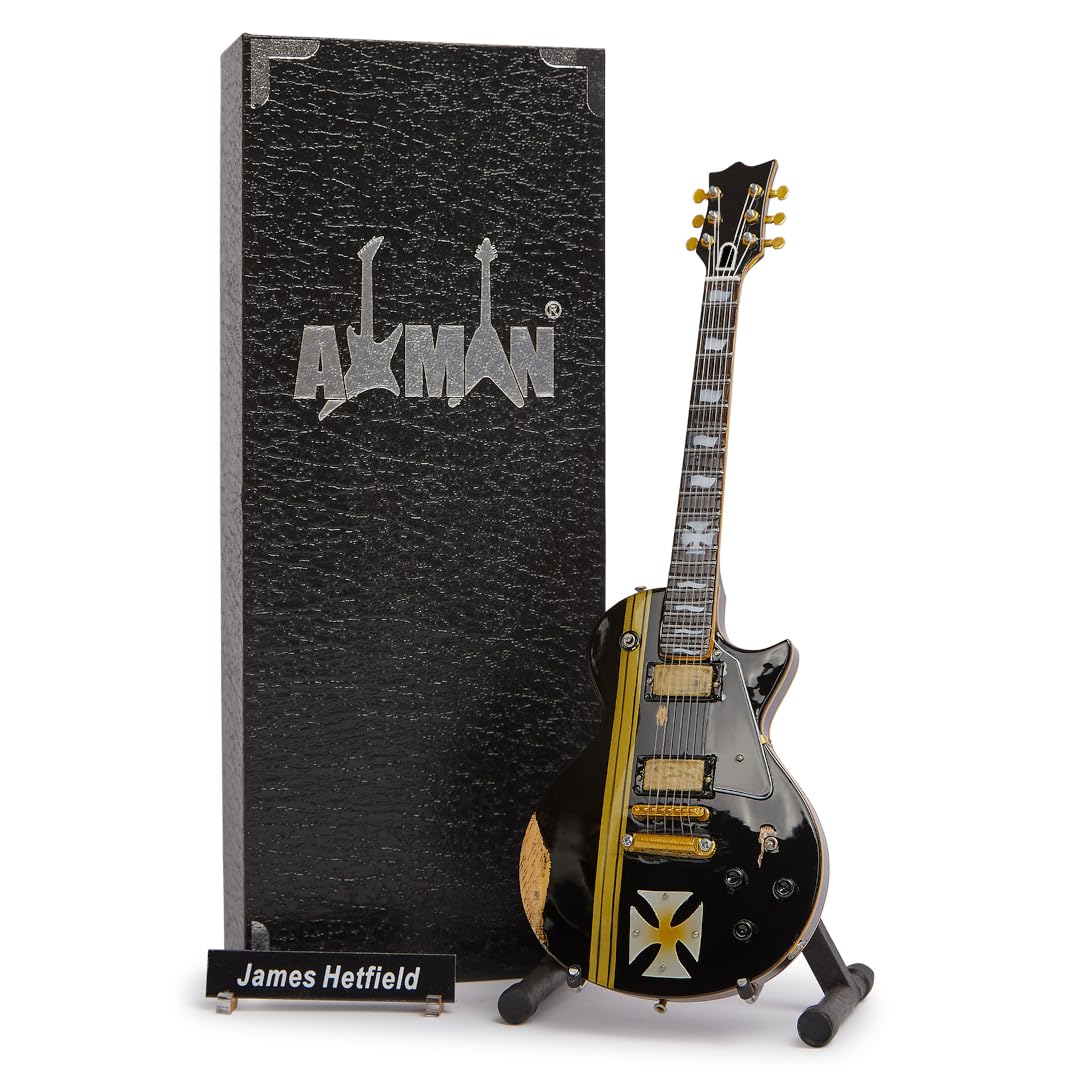 AXMAN, James Hetfield Iron Cross, Miniature Guitar Replica, Music Gifts, Handmade Ornamental 1/4 Scale, Display Box, Name Tag and Miniature Guitar Stand, Guitar enthusiast gift