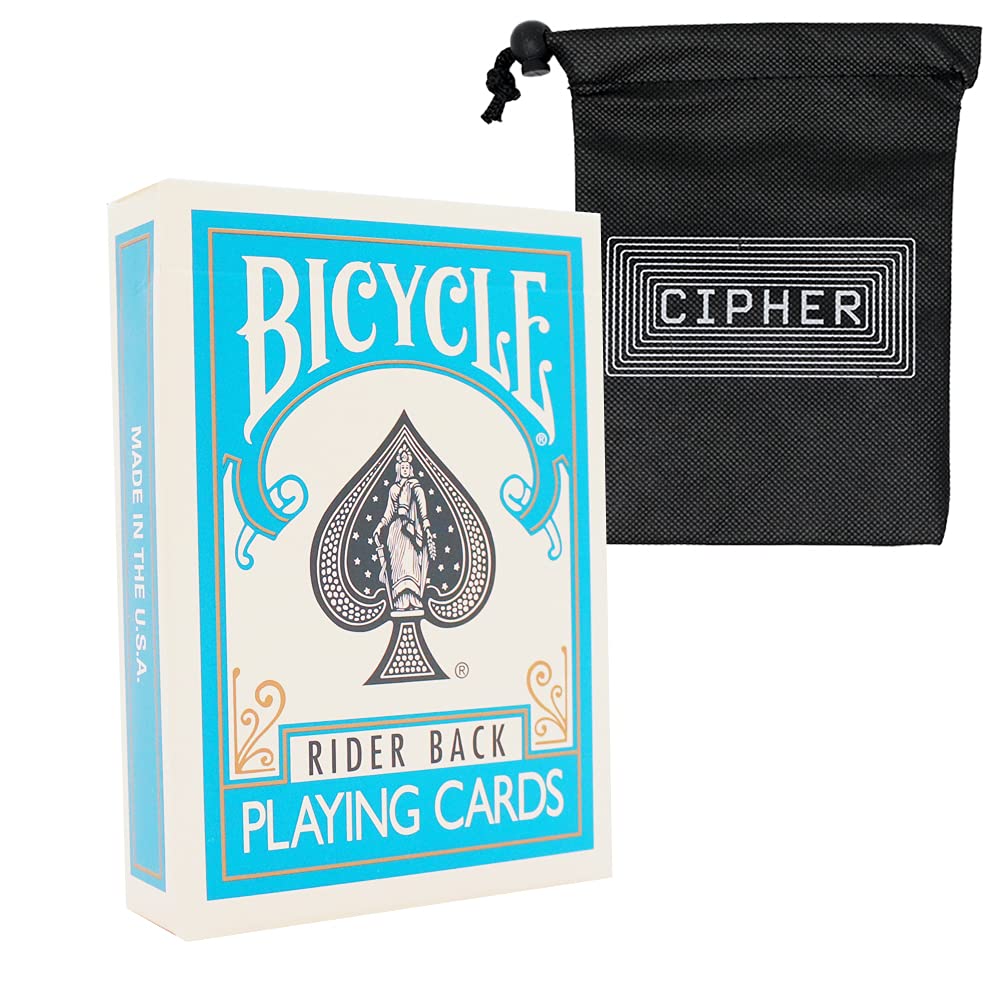 Coloured Bicycle Playing Cards - Classic Rider Back Design- Includes Cipher Card Bag (Turquoise)