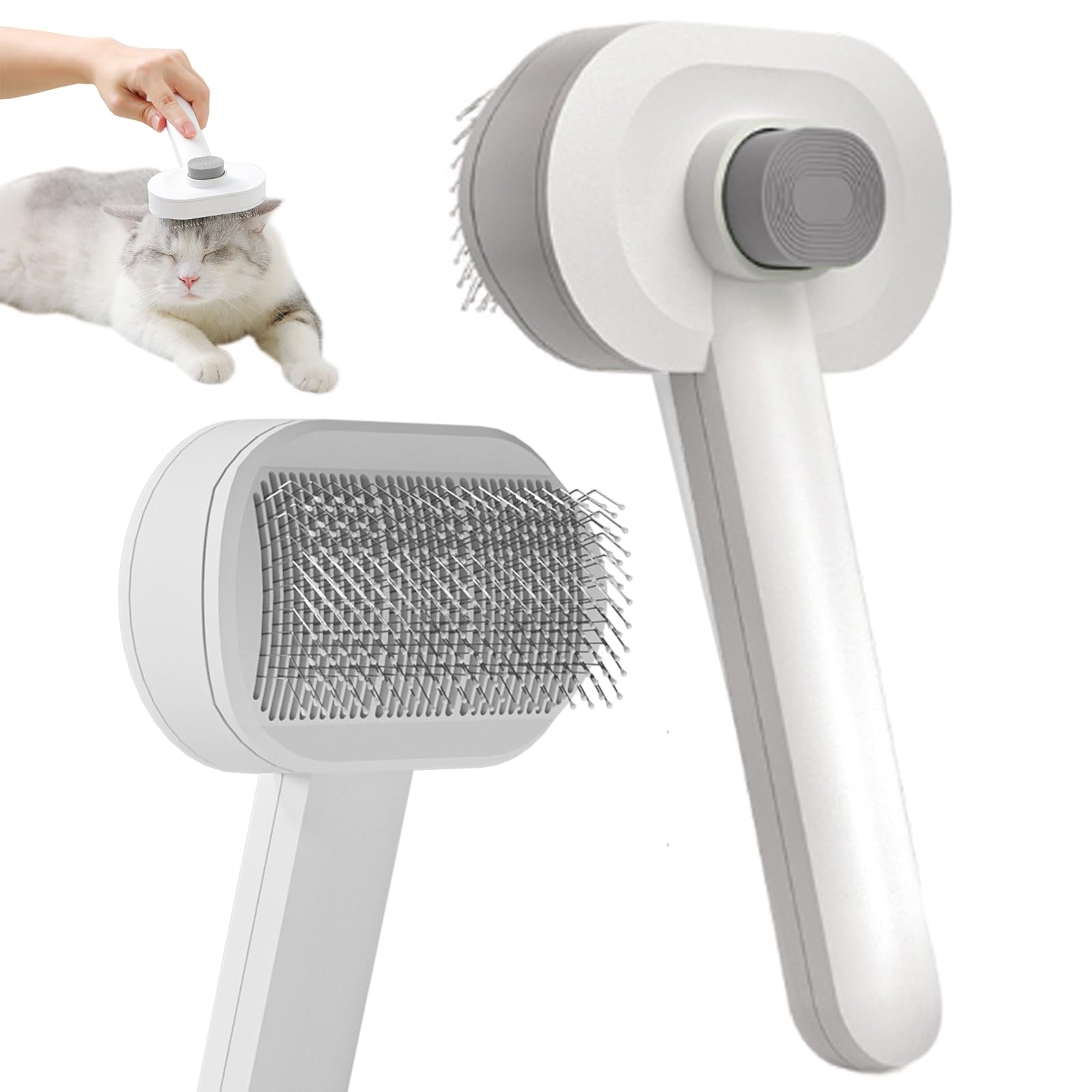 ZEWZE Self Cleaning Cat Brush，Air Cushion Brushes，Airbag Massage Comb Brush for Long or Short Haired Cats Dogs, Removes Loose hair & Tangles, Promote blood circulation，Grooming Brush (White+gray)