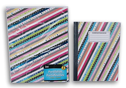 Back To School Notes Set - Composition Notebook And Portfolios (Stripes)