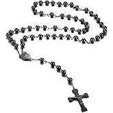 Blowin Catholic Stainless Steel Beads Rosary Necklace Crucifix Jesus Cross Medal Religious Prayer Necklaces 4mm/6mm/8mm Black