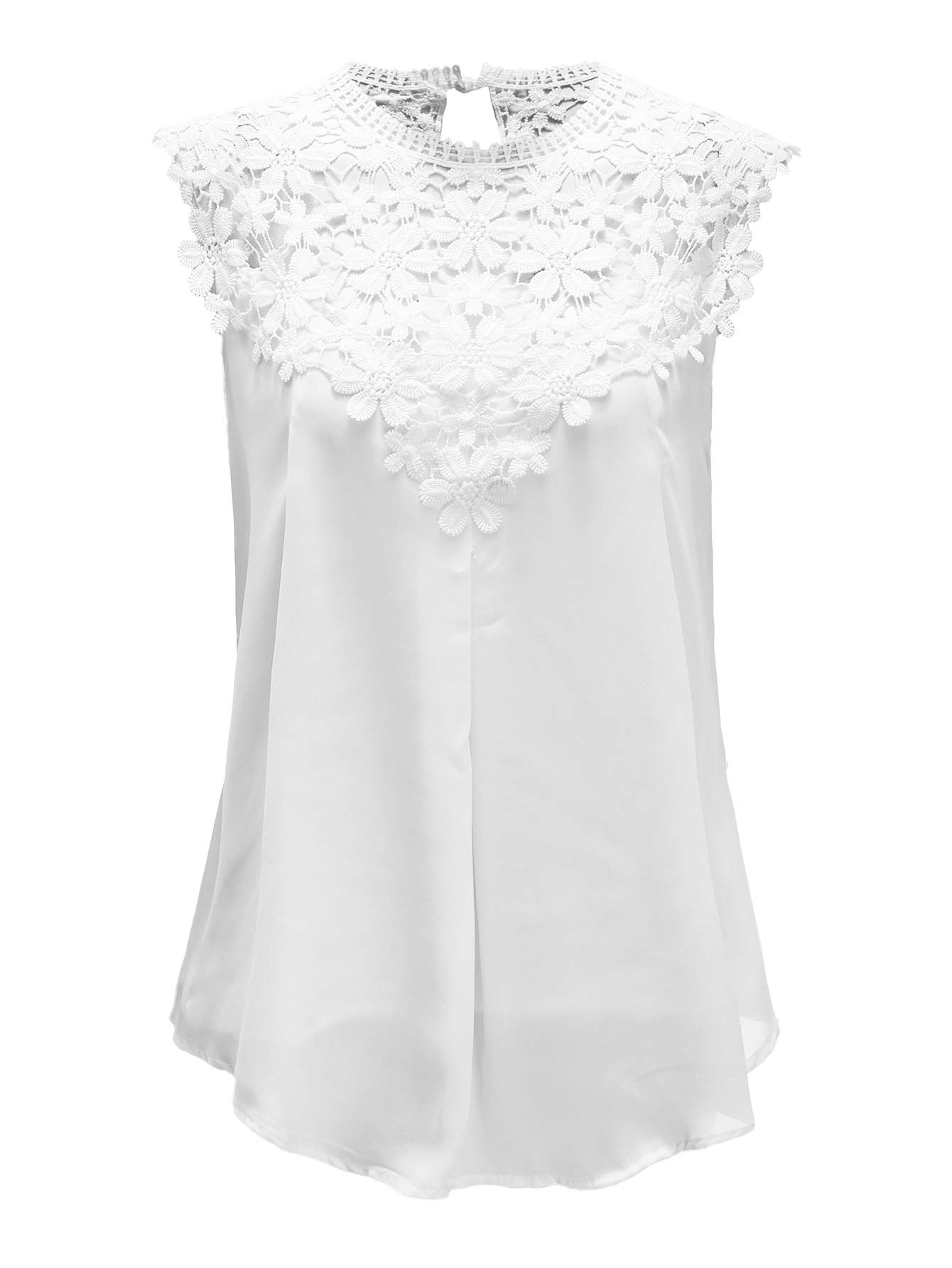 Women's Daisy Lace Shoulder Keyhole Back Chiffon Sleeveless Flowy Loose Shell Blouse Tank Top