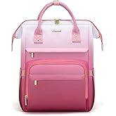 LOVEVOOK Gradient Laptop Backpack for Women,15.6 Inch Work Computer Bakcpack Purse Laptop Bag With Anti-Theft Pocket,Waterproof Carry on Teacher College Backpack for Travel,Pink-White