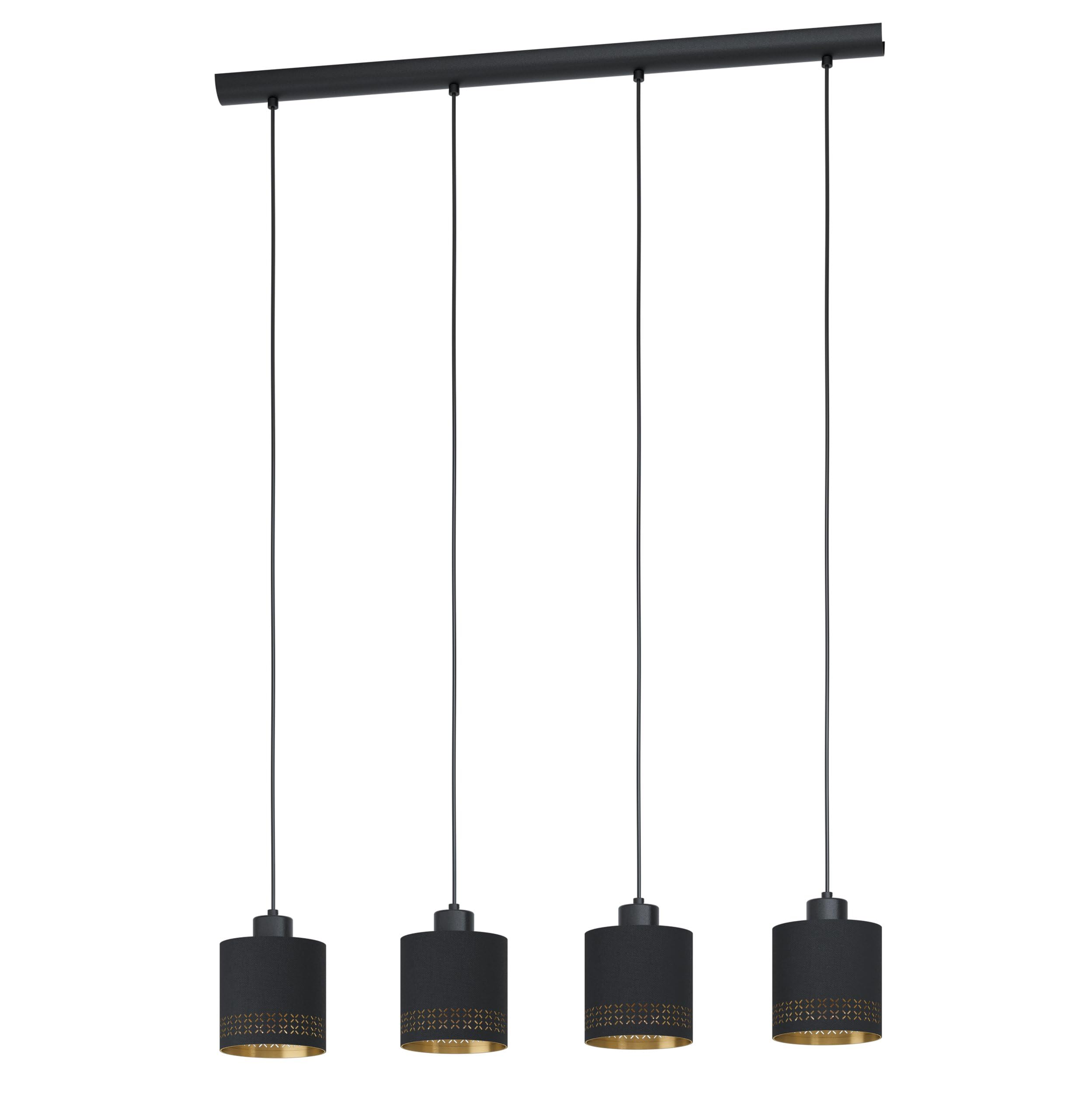 Eglo Esteperra 4-Flame Pendant Lamp, Steel and Fabric Coloured in Black and Gold Vintage Ceiling Light, Retro Dining and Living Room Hanging Lighting, E27 Socket, L37 Inches