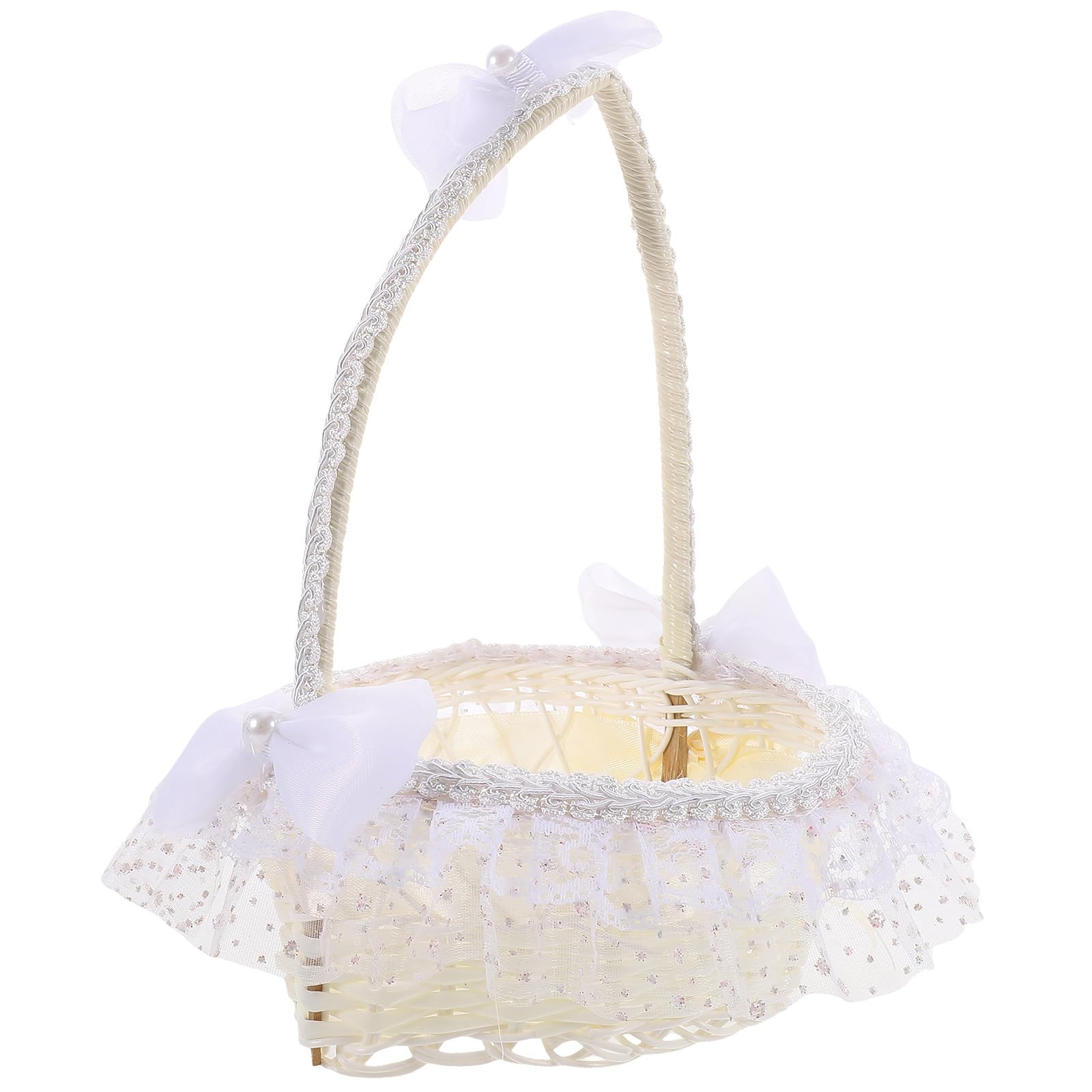 PRETYZOOM Wedding Flower Basket Lace Heart-Shaped Flower Girl Basket with Handle Lightweight Portable for Banquets and Parties