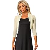 Allegra K Women's 3/4 Sleeve Sheer Mesh Shrug Open Front Cropped Bolero Cardigan