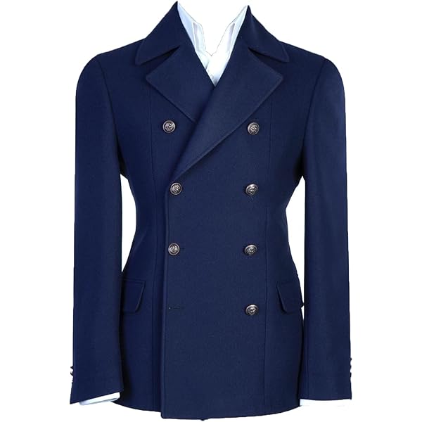 Men's Navy Blue Pinstripe Blazer, Double Breasted, Peaked
