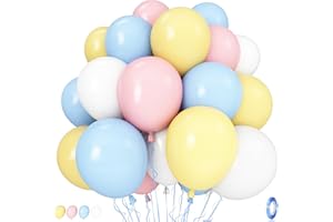 Pastel Balloons, 12 Inch 35PCS Light Pink Blue Yellow White Latex Balloon, Multicolor Balloon for Kids Graduation Easter Wedd