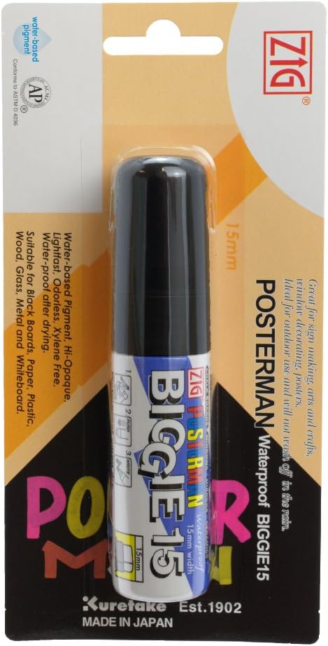 Black Zig Posterman Shorty Extra Broad (15mm) Nib Tip Liquid Chalk Marker Pens Waterproof Blackboard Whiteboard Outdoor Glass Metal Plastic Wood Paper