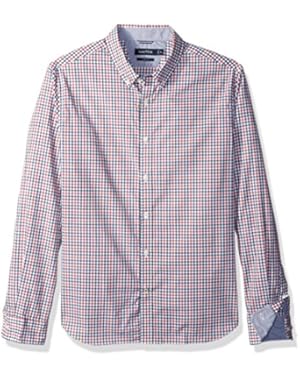 Men's LS Wrinkle Resistant Stretch Poplin Plaid Button Down Shirt