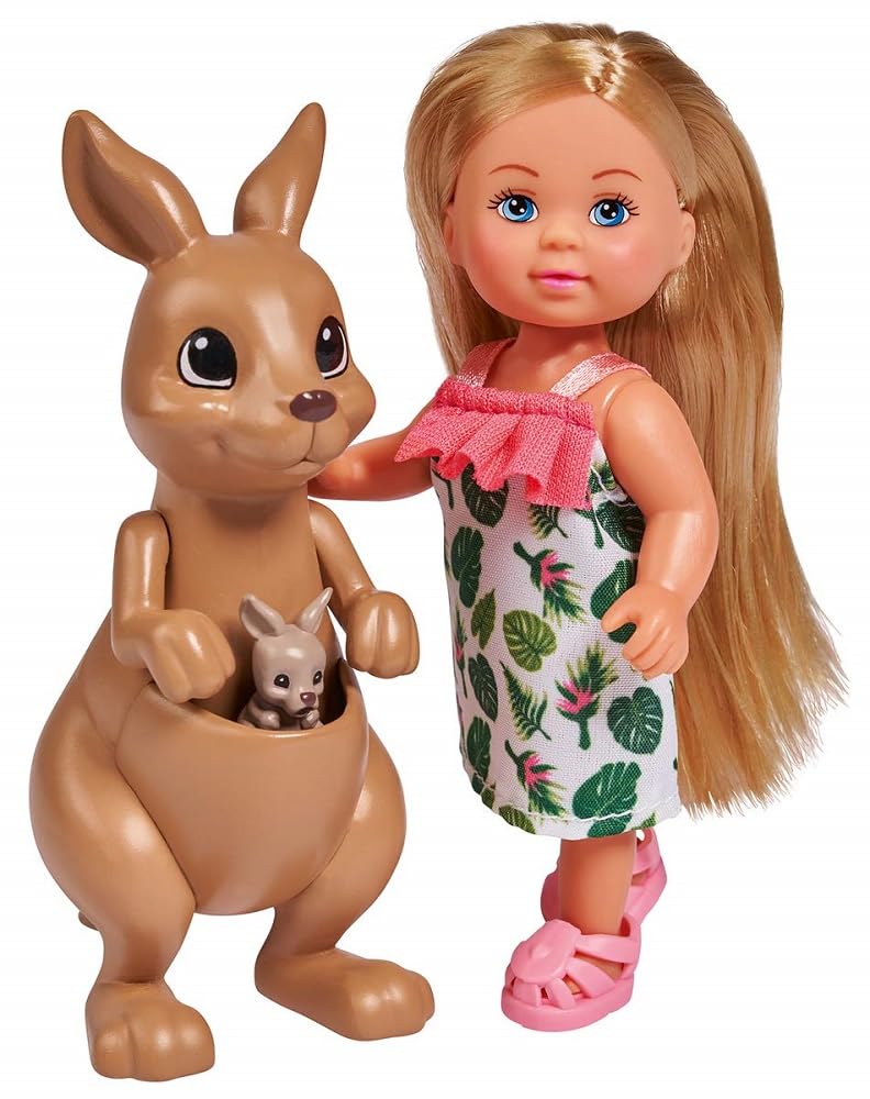 Simba Steffi Love Kangaroo 105733513 Doll in a Cute Dress with Kangaroo, Mother and Baby, with Cute Function, Try-me, 12 cm, for Children from 3 Years