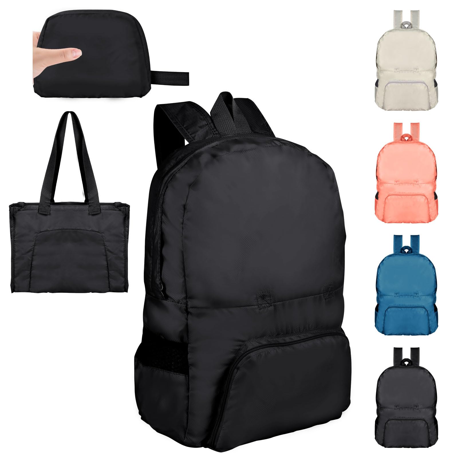 Risipu 25L Ultra Lightweight Foldable Backpack, Small Rucksack Water Resistant Durable Packable Backpacks for Women Men Outdoor Camping Hiking Travelling Walking Hiking Biking Shopping (Black)