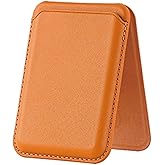HUEYTON 2-in-1 Magnetic Card Holder Stand for iPhone 17/16/15/14/13/12 Series, Ultra-Thin Adjustable Stronger Magnetic Wallet, Leather Card Clip, Holds 2-5 Cards (Orange)
