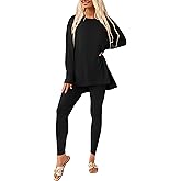 PRETTYGARDEN Women's 2 Piece Outfits 2026 Spring Long Sleeve Tunic Tops Legging Pants Fall Matching Lounge Sets Sweatsuits