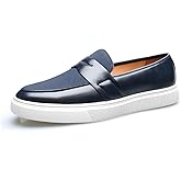 Men's Genuine Leather Splicing Slip-On Loafers Lightweight Non-Slip Driving Shoes Breathable Boat Sneakers for Walking Travel Office