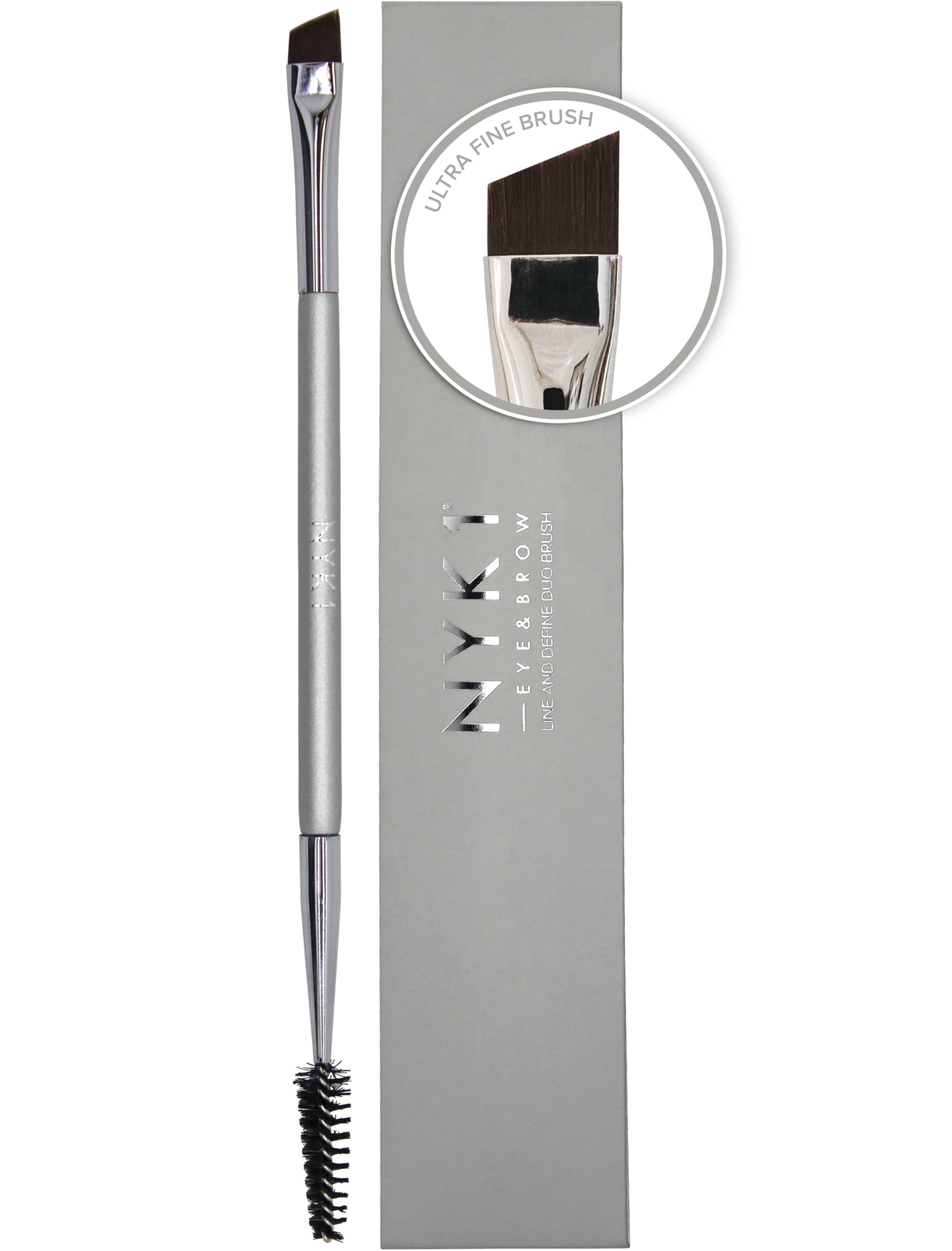 NYK1 Angled Eyebrow & Eyelash Brush Combo - Precision Applicator, Eyeliner Brush, Eyebrow Shaper & Spoolie
