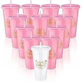 Jingmore Birthday Party Tumblers 24 oz Squad Plastic Tumblers with Lid and Straw for 20th 30th 40th 50th 60th Birthday Decorations Favor for Women Adults(White, Pink,12 Pcs)