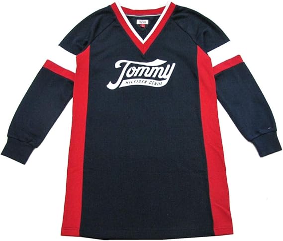 Amazon Tommy Hilfiger Denim トミーヒルフィガー デニム 長袖ロゴロング丈ゲームシャツ Navy スウェットチュニック ワンピース 並行輸入品 ワンピース チュニック 通販