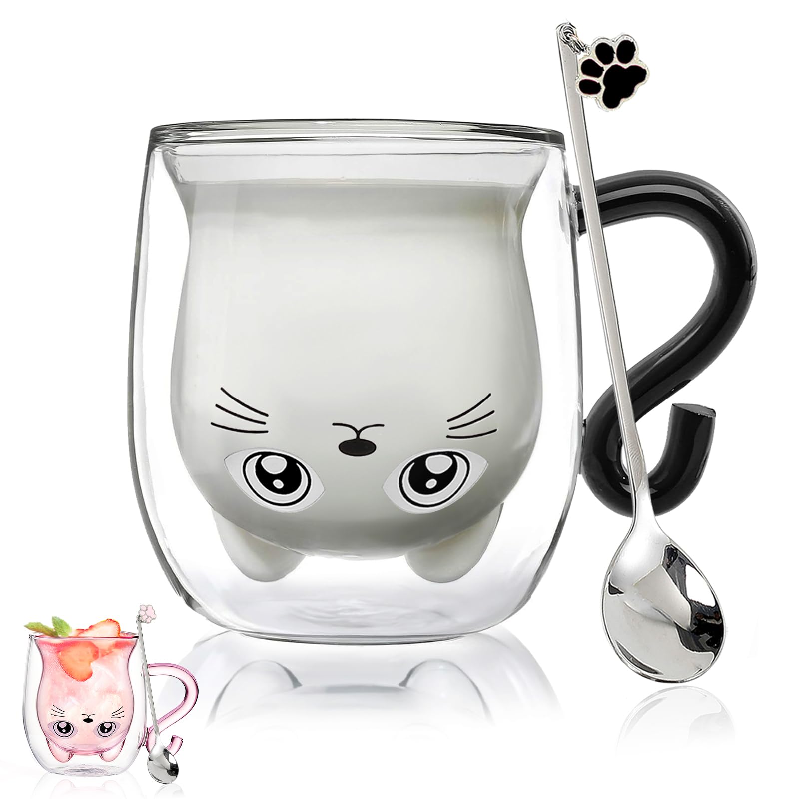 Gifts for Women Cute Stuff Cat Mug Double Walled Glass Coffee Mugs Tea Cup Valentines New Home Thank You Halloween Christmas Birthday Gifts for Her,Mum,Colleagues,Teacher,Best Friend,Women Gift — image 1